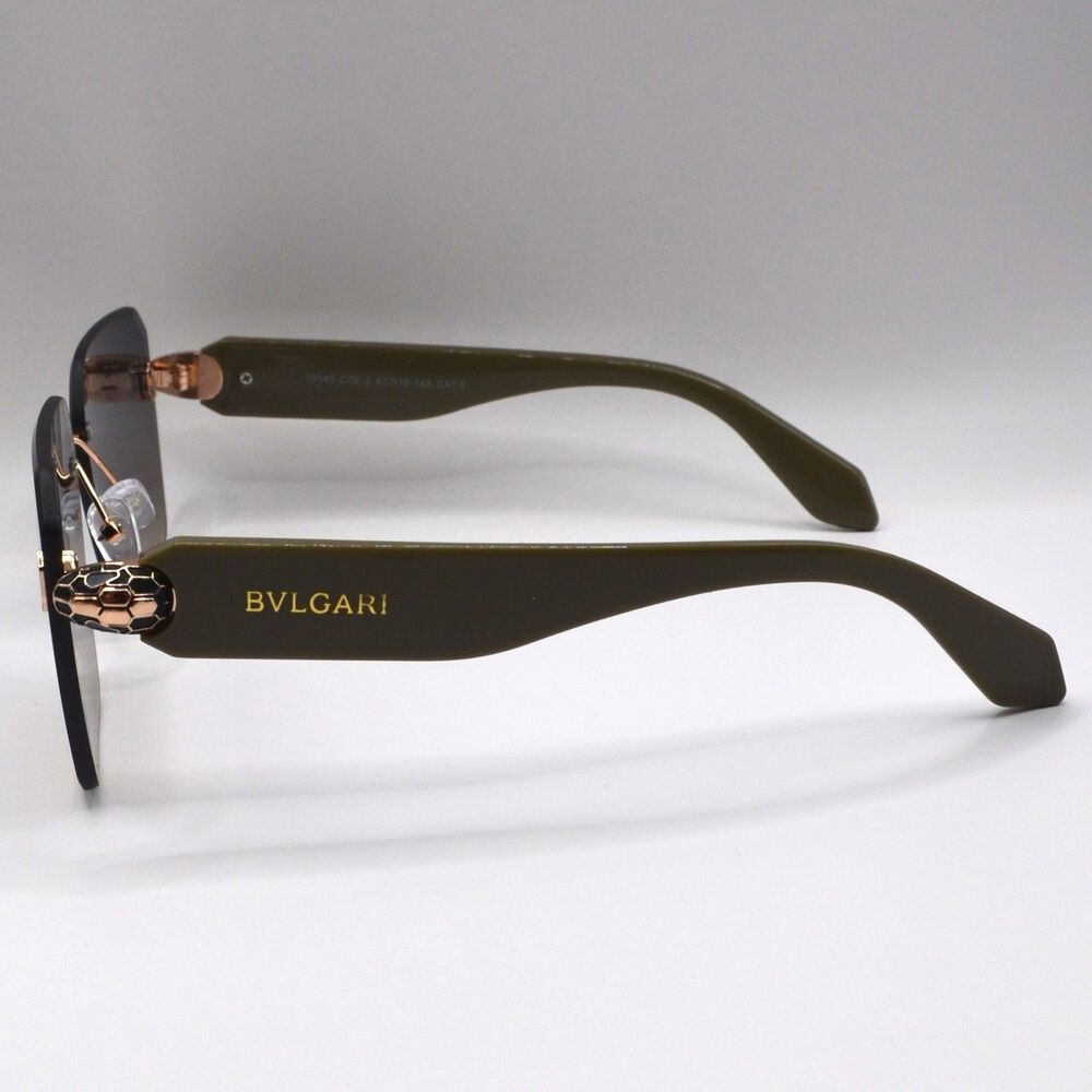 BVLGARI Women’s Rimless Sunglasses Sage Green Brown New 63-16-145 - Picture 9 of 15